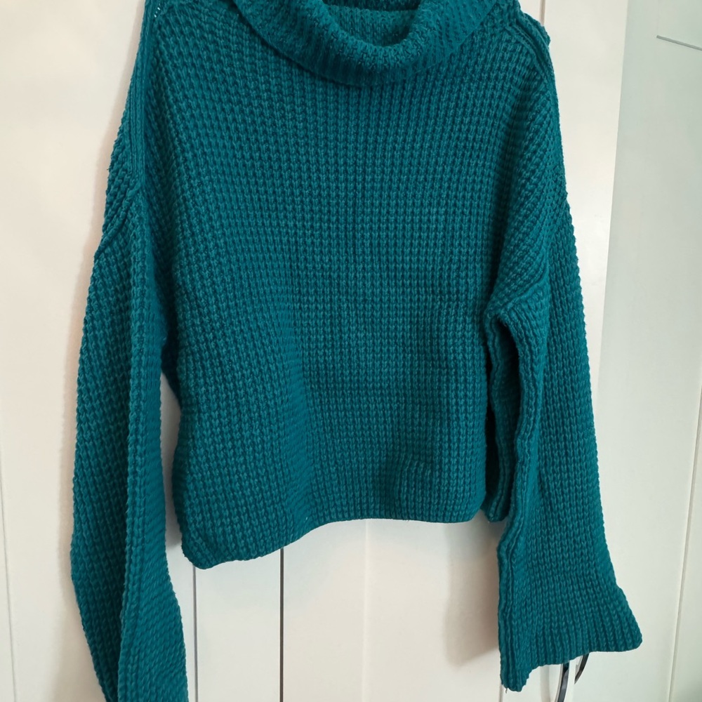 Free People Teal Cowl Neck Sweater
